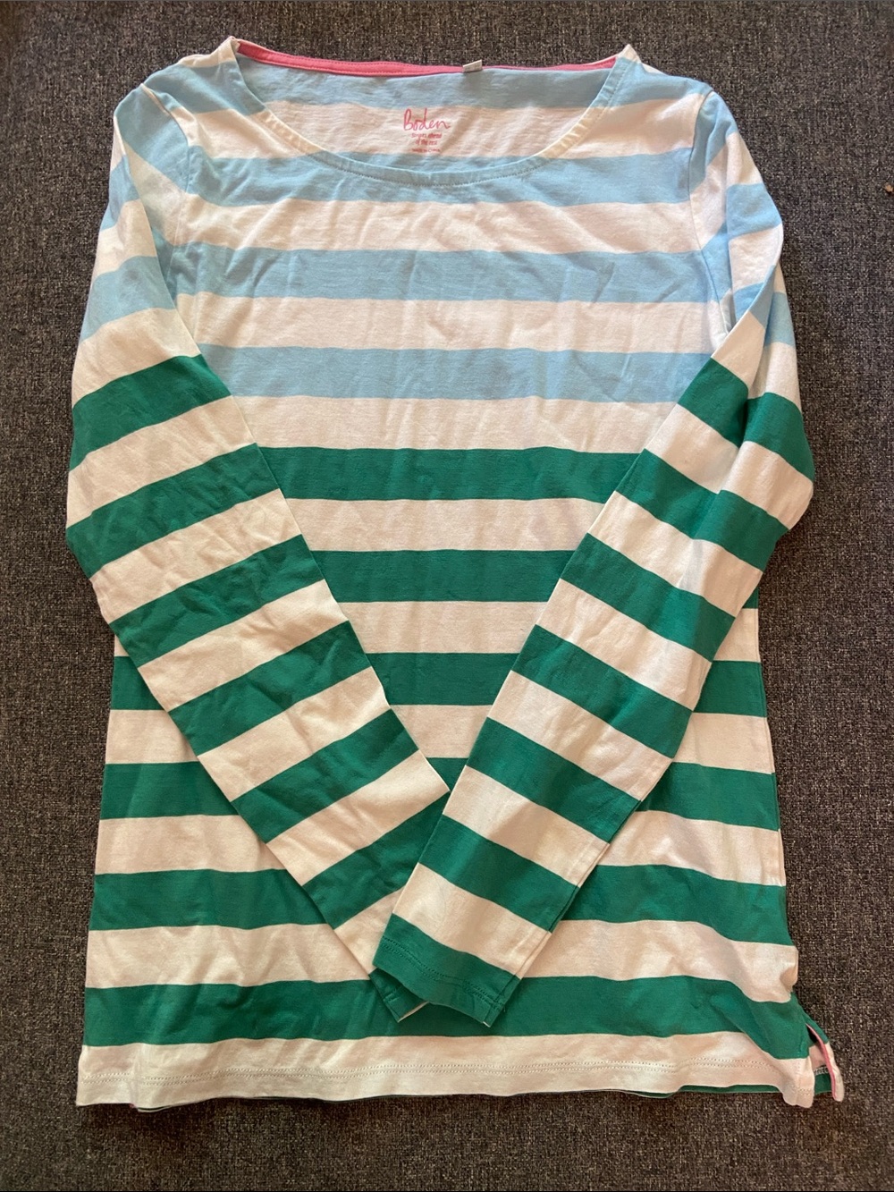 Striped Long Sleeve Tee in Green, Light Blue & Cream